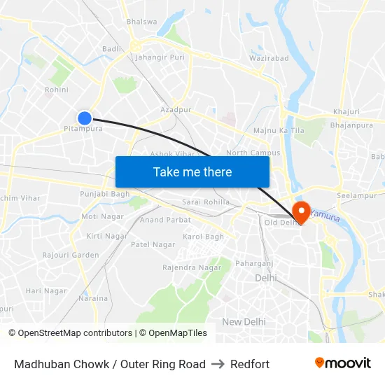 Madhuban Chowk / Outer Ring Road to Redfort map
