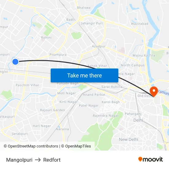 Mangolpuri to Redfort map