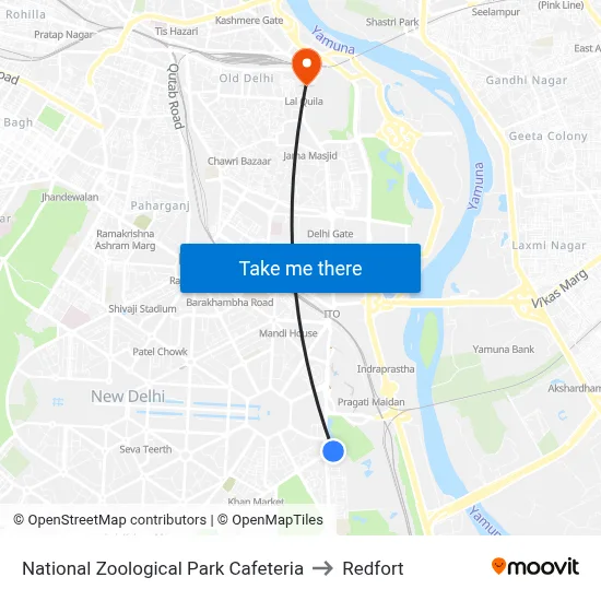 National Zoological Park Cafeteria to Redfort map