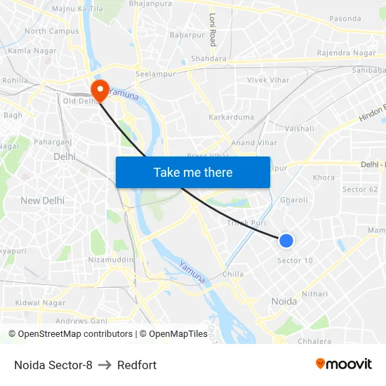 Noida Sector-8 to Redfort map