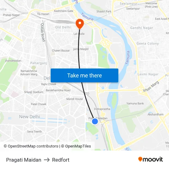 Pragati Maidan to Redfort map
