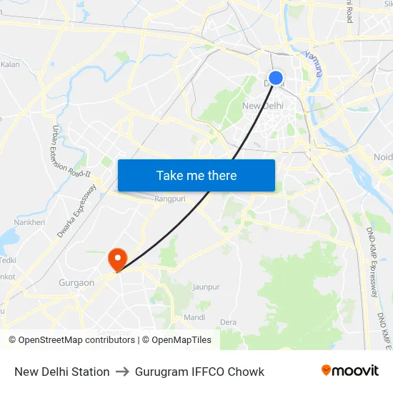 New Delhi Station to Gurugram IFFCO Chowk map