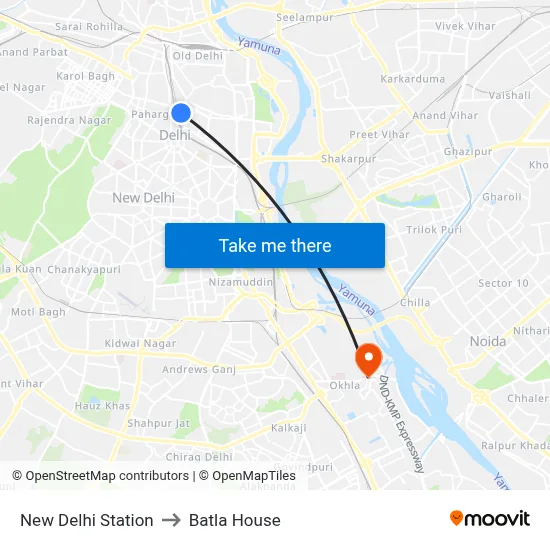 New Delhi Station to Batla House map