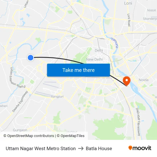 उत्तम नगर पश्चिम मेट्रो स्टेशन to बटला हाउस map
