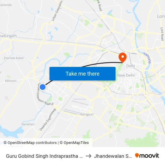 Guru Gobind Singh Indraprastha University to Jhandewalan Station map