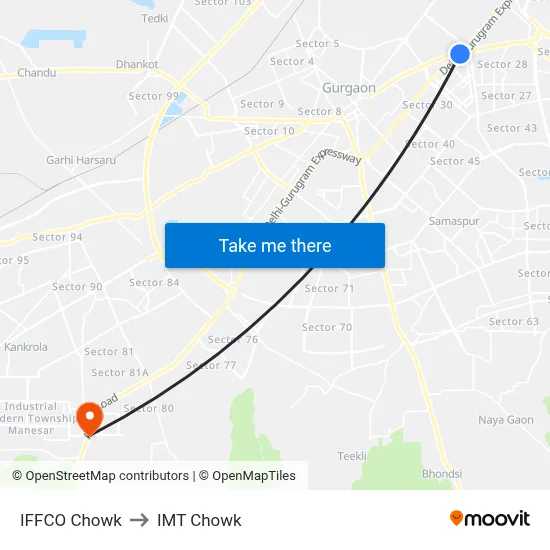 IFFCO Chowk to IMT Chowk map