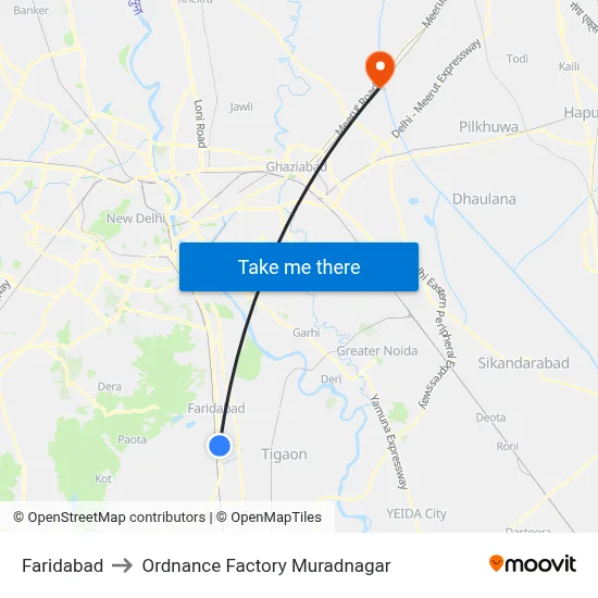 Faridabad to Ordnance Factory Muradnagar map