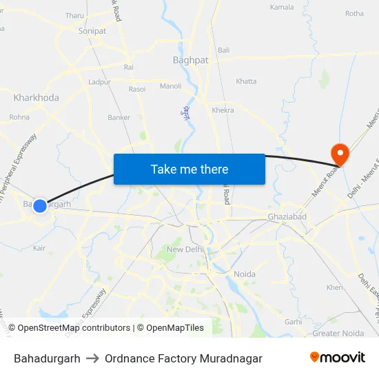 Bahadurgarh to Ordnance Factory Muradnagar map