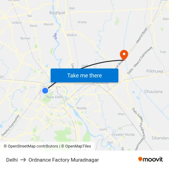 Delhi to Ordnance Factory Muradnagar map