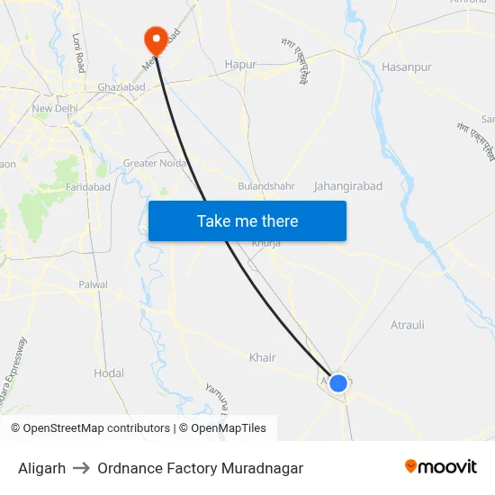 Aligarh to Ordnance Factory Muradnagar map