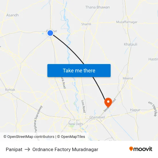 Panipat to Ordnance Factory Muradnagar map