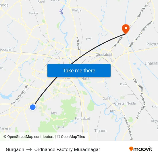 Gurgaon to Ordnance Factory Muradnagar map