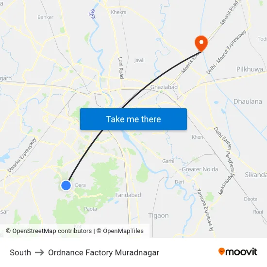 South to Ordnance Factory Muradnagar map