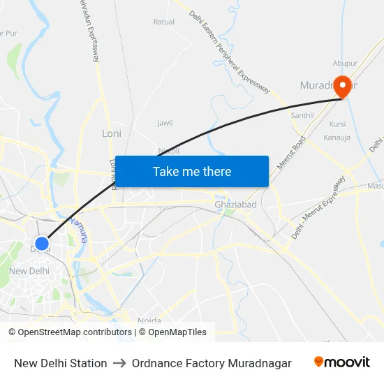 New Delhi Station to Ordnance Factory Muradnagar map