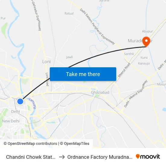 Chandni Chowk Station to Ordnance Factory Muradnagar map