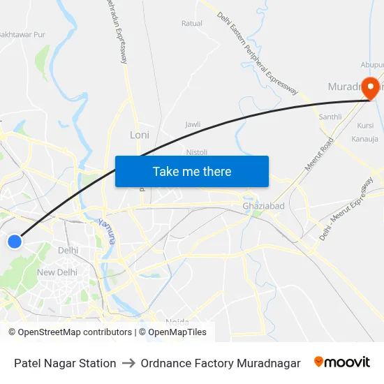 Patel Nagar Station to Ordnance Factory Muradnagar map
