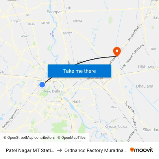 Patel Nagar MT Station to Ordnance Factory Muradnagar map
