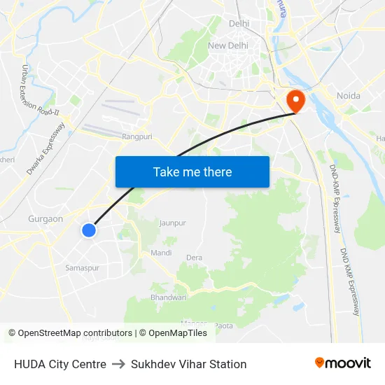 HUDA City Centre to Sukhdev Vihar Station map