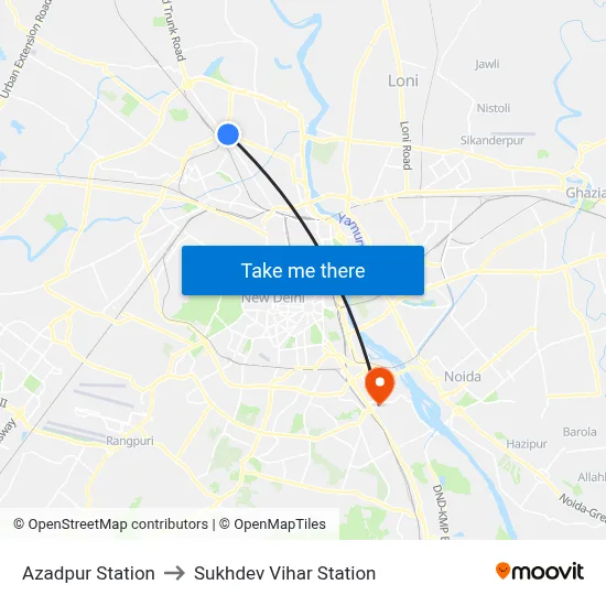 Azadpur Station to Sukhdev Vihar Station map