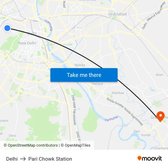 Delhi to Pari Chowk Station map
