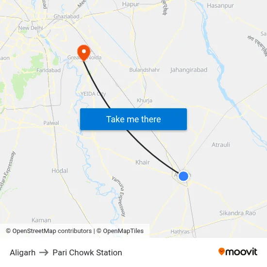 Aligarh to Pari Chowk Station map