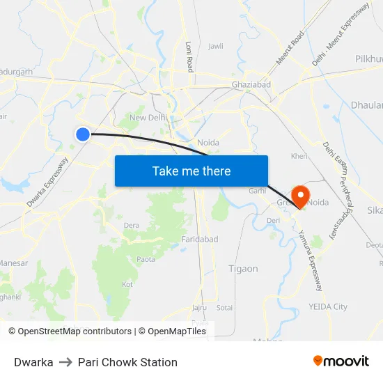 Dwarka to Pari Chowk Station map