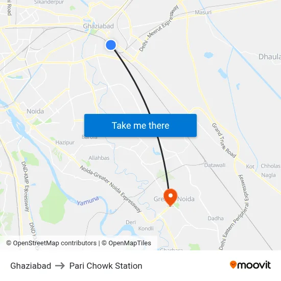 Ghaziabad to Pari Chowk Station map