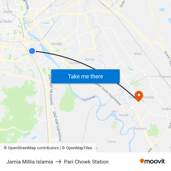 जामिया मिल्लिया इस्लामिया to Pari Chowk Station map