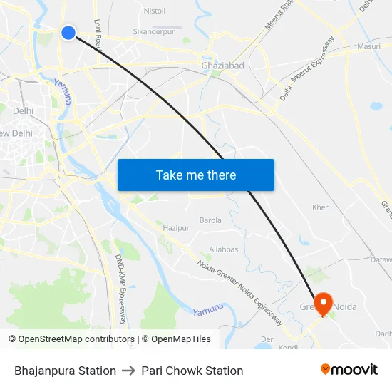 Bhajanpura Station to Pari Chowk Station map
