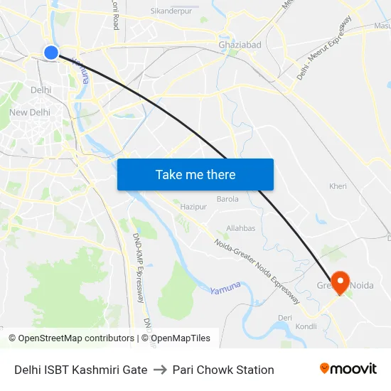 दिल्ली आईएसबीटी कश्मीरी गेट to Pari Chowk Station map