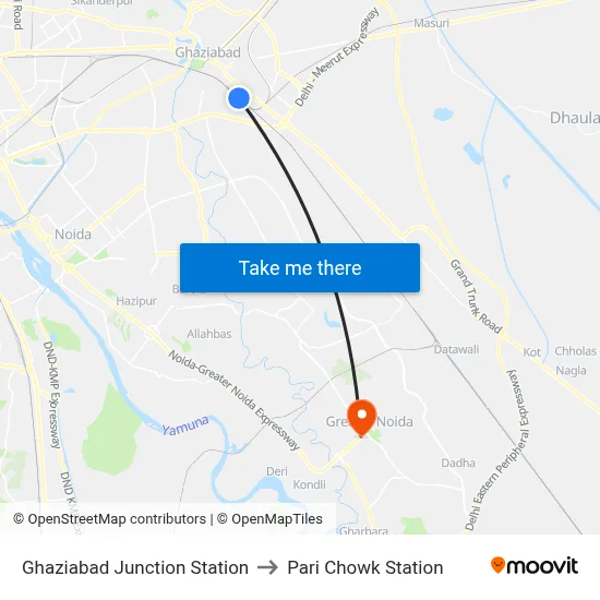 Ghaziabad Junction Station to Pari Chowk Station map