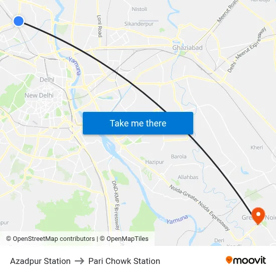 Azadpur Station to Pari Chowk Station map