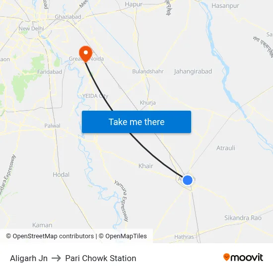 Aligarh Jn to Pari Chowk Station map