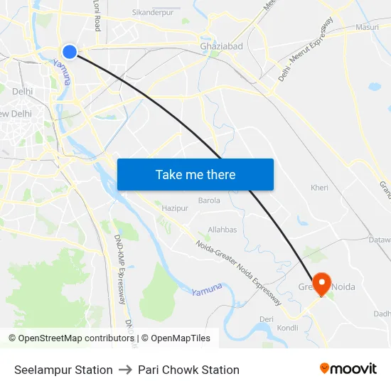 Seelampur Station to Pari Chowk Station map