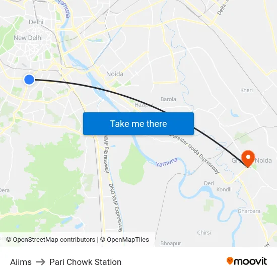 Aiims to Pari Chowk Station map