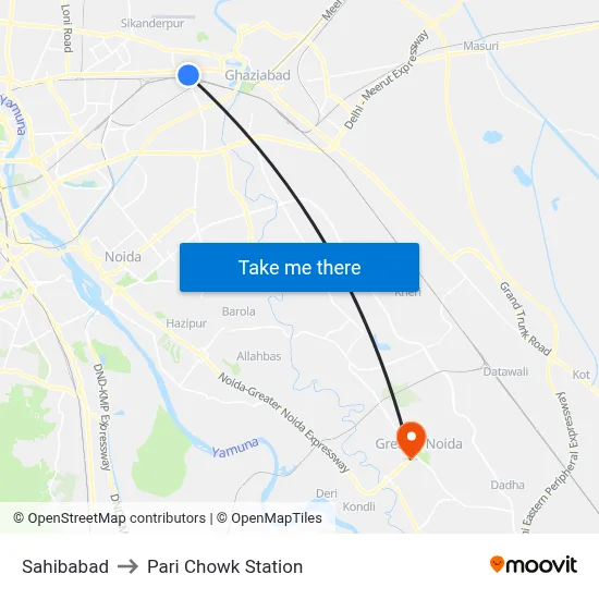 Sahibabad to Pari Chowk Station map