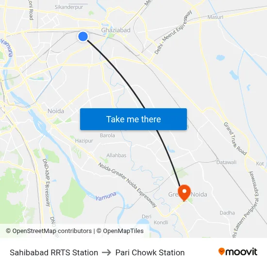 Sahibabad RRTS Station to Pari Chowk Station map