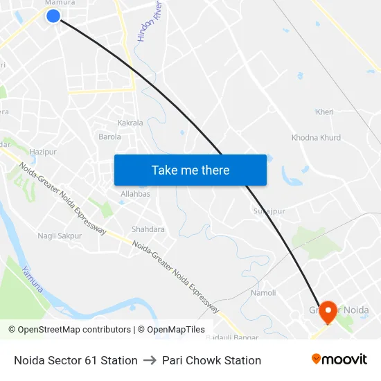 Noida Sector 61 Station to Pari Chowk Station map