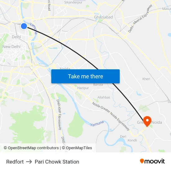 Redfort to Pari Chowk Station map