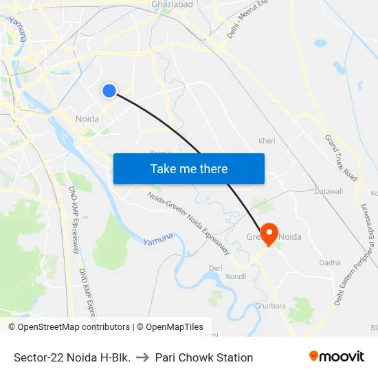 Sector-22 Noida H-Blk. to Pari Chowk Station map