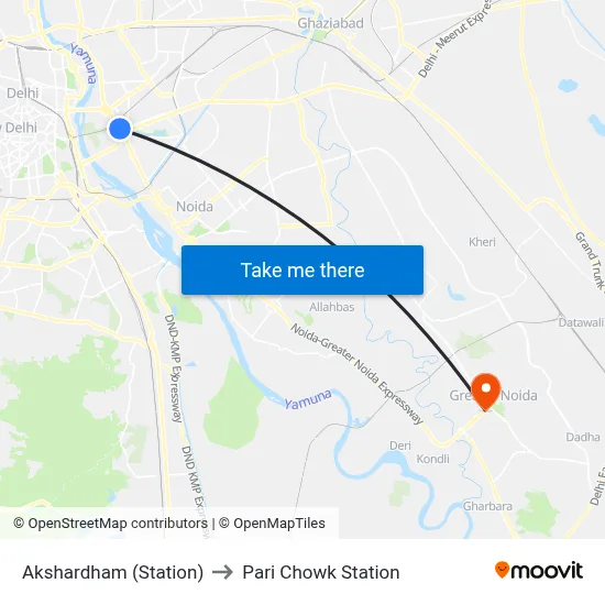 Akshardham (Station) to Pari Chowk Station map