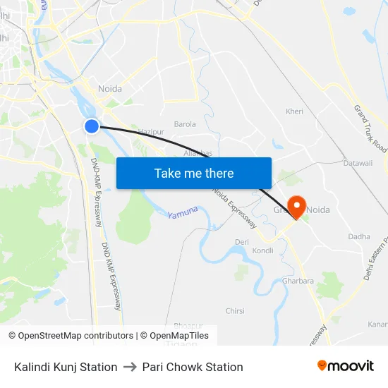 Kalindi Kunj Station to Pari Chowk Station map