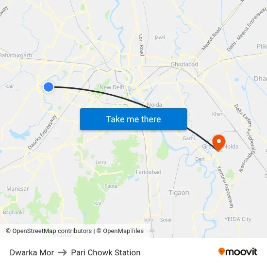 Dwarka Mor to Pari Chowk Station map