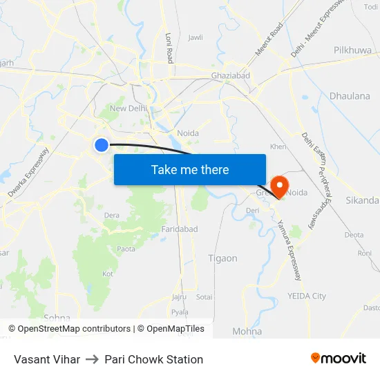 Vasant Vihar to Pari Chowk Station map