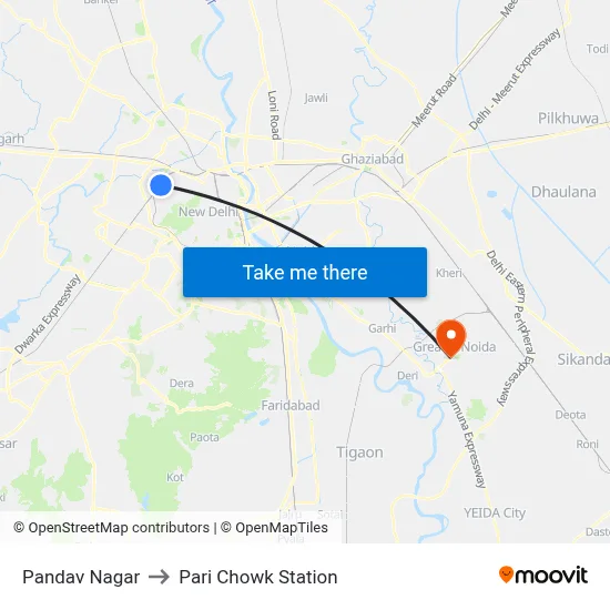 Pandav Nagar to Pari Chowk Station map