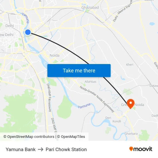 Yamuna Bank to Pari Chowk Station map