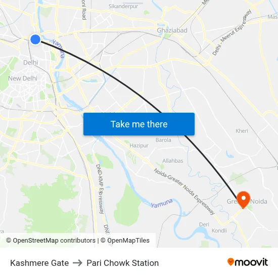 Kashmere Gate to Pari Chowk Station map