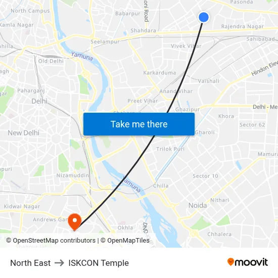 North East to ISKCON Temple map