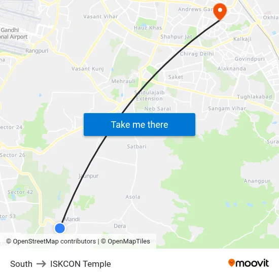 South to ISKCON Temple map