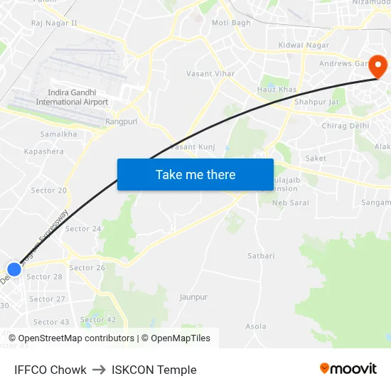 IFFCO Chowk to ISKCON Temple map